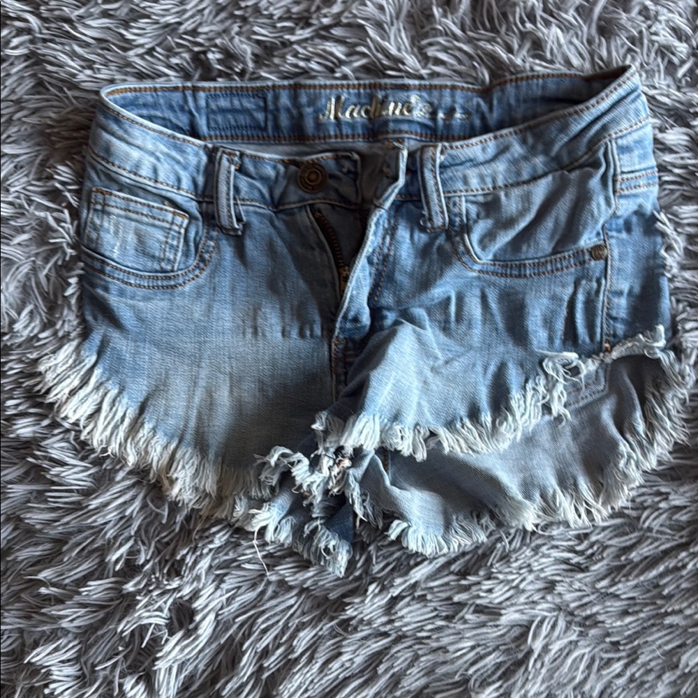 Machine Light Blue Distressed Denim Shorts